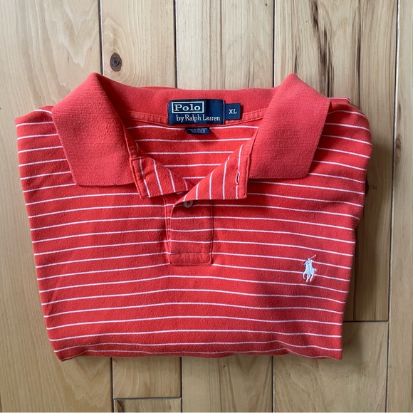 POLO by Ralph Lauren Stripped Short Sleeve Golf Shirt | Orange and White - Picture 3 of 8